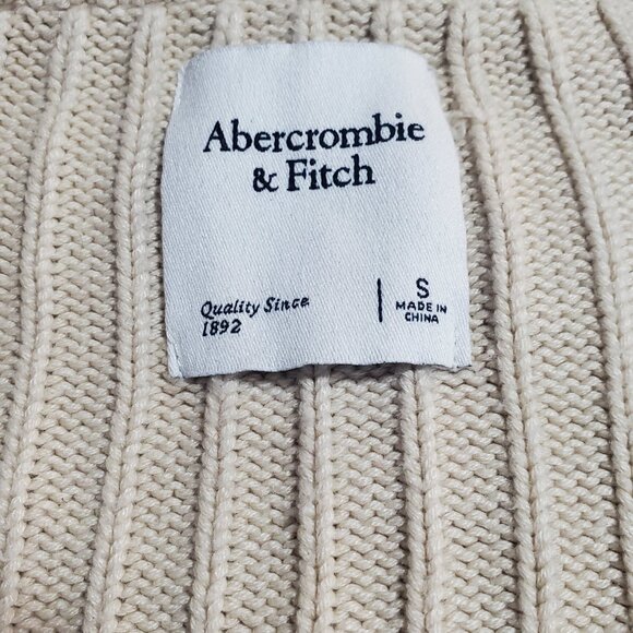 Abercrombie & Fitch Cropped Ribbed Cardigan Cream Preppy Y2K Style Sweater S - Picture 7 of 10
